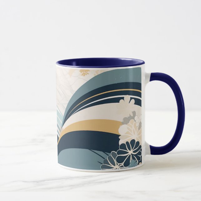 Caneca Marinho Floral e Waves Mug Japonês (Direita)