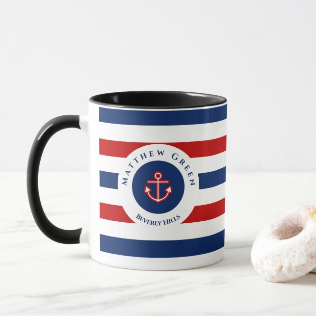 Caneca Marinho Marinho Náutico Vermelho Vermelho Azul Fai (Com Donut)