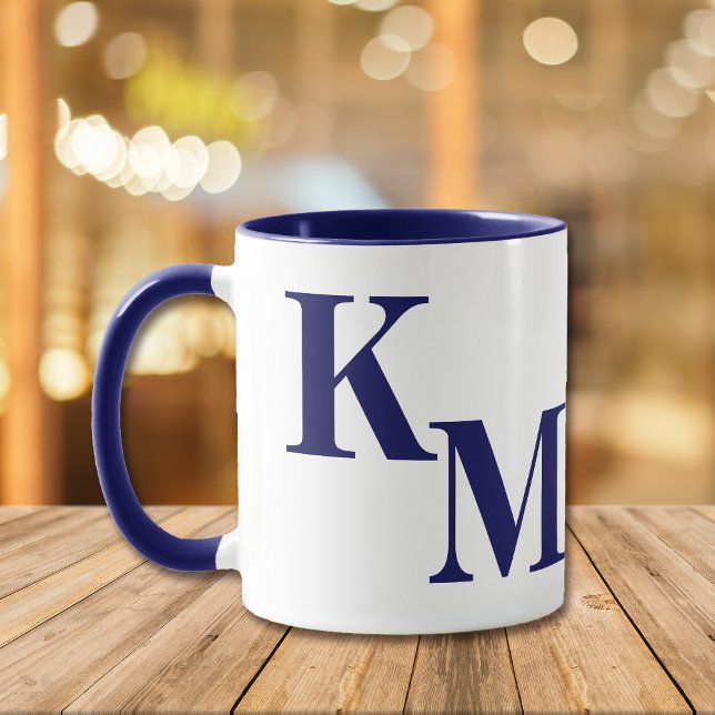 Caneca Marinho Mínimo Moderno - Letra Azul Monograma Mug (Criador carregado)