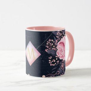 Caneca Marinho Rosegold Monograma Oferece Girly Floral Pi