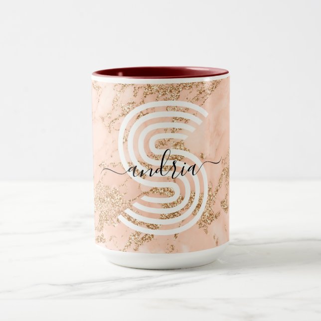 Caneca Mármaco com brilho Dourado rosa, nome do script Wh (Centro)