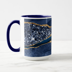 Caneca Mármore Ágata Brilho Dourado Azul Moderno Elegante