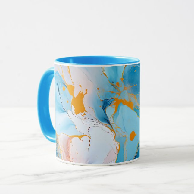 Caneca Mármore Azul com Salpicos Dourados (Frente Esquerda)