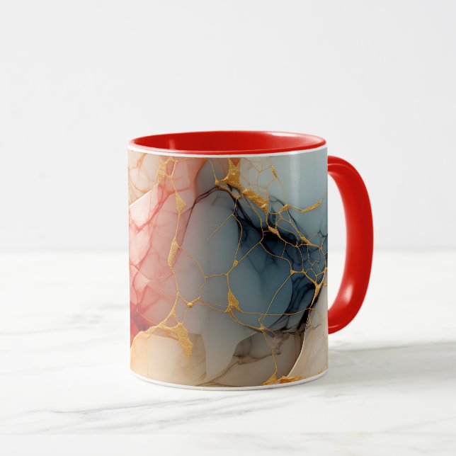 Caneca Mármore Blush & Marfim com Veias Douradas (Frente Esquerda)