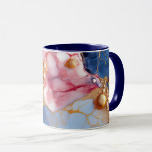 Caneca Mármore Blush & Safira com Pérolas Douradas