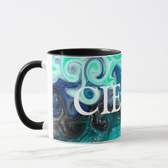 Caneca Mármore de Arte Azul Negro e Azul Personalizado (Esquerda)