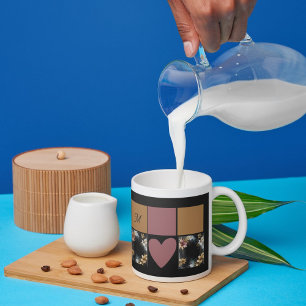 Caneca mármore floral de ágata preta luxuosa dourada