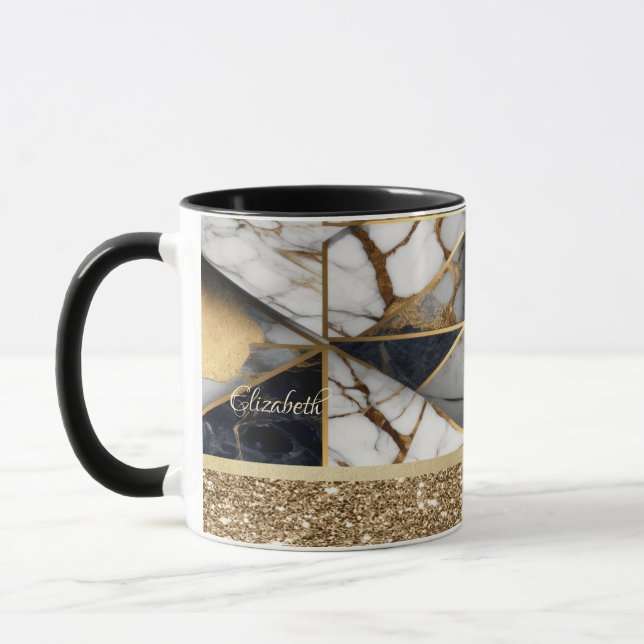 Caneca Mármore Geométrico Preto Dourado Elegante e Sofist (Esquerda)