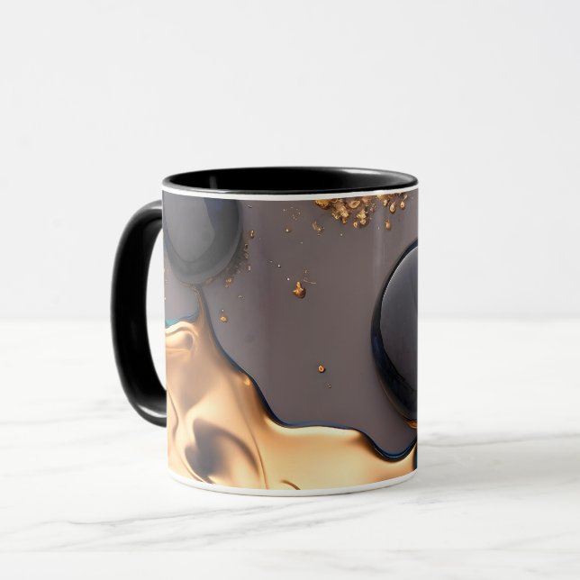 Caneca Mármore Líquido Dourado Meia-Noite (Frente Esquerda)