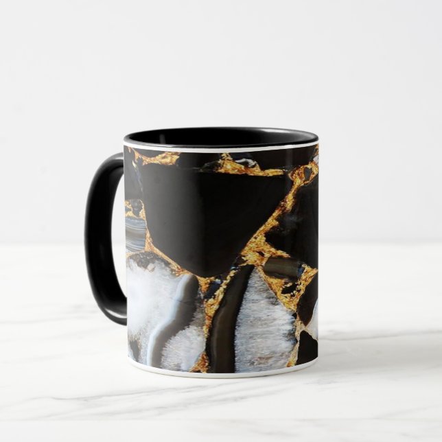 Caneca mármore ouro, branco e preto (Frente Esquerda)
