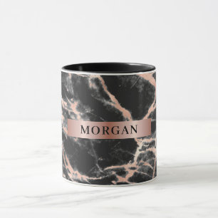 Caneca Mármore Preto e Dourado Rosa, Nome na Pulseira de 