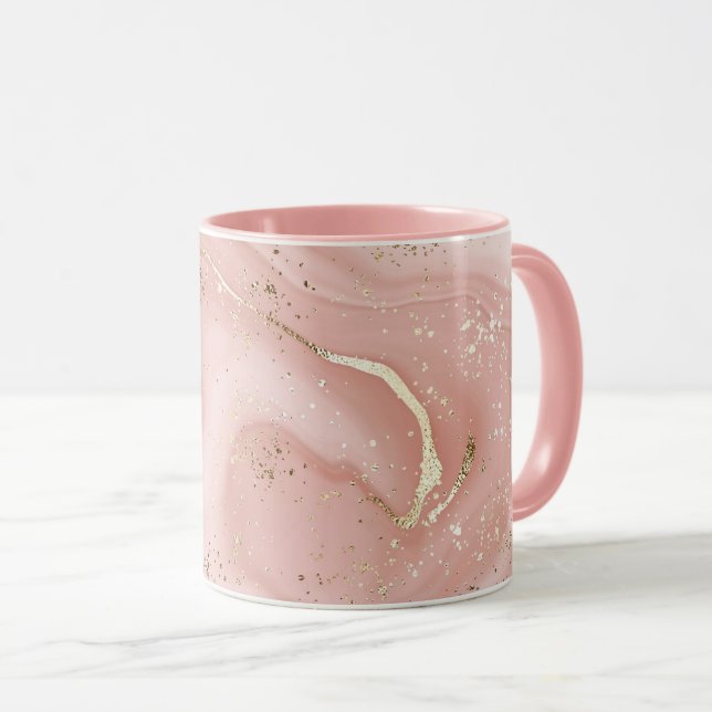 Caneca Mármore Rosa Bege com Glitter Dourado Padrão Abstr (Frente Esquerda)