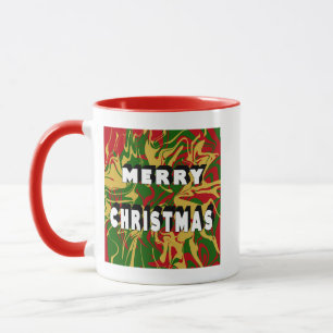 Caneca Mármore vermelho verde dourado moderno Feliz Natal