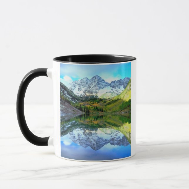 Caneca Maroon Bells refletindo no Lago Maroon (Esquerda)