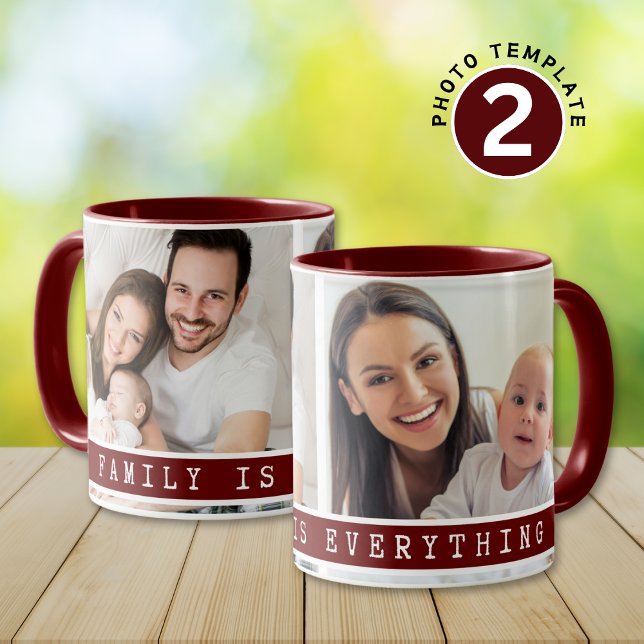 Caneca Maroon de Citação de Foto da Família de Colagem Pe (Criador carregado)