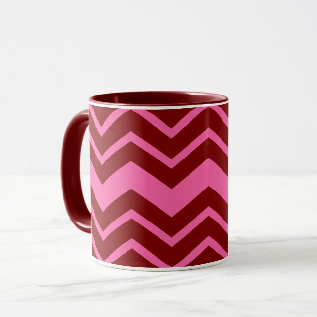 Caneca Maroon Red Pink Chevron Zigzag Design  (Frente Esquerda)