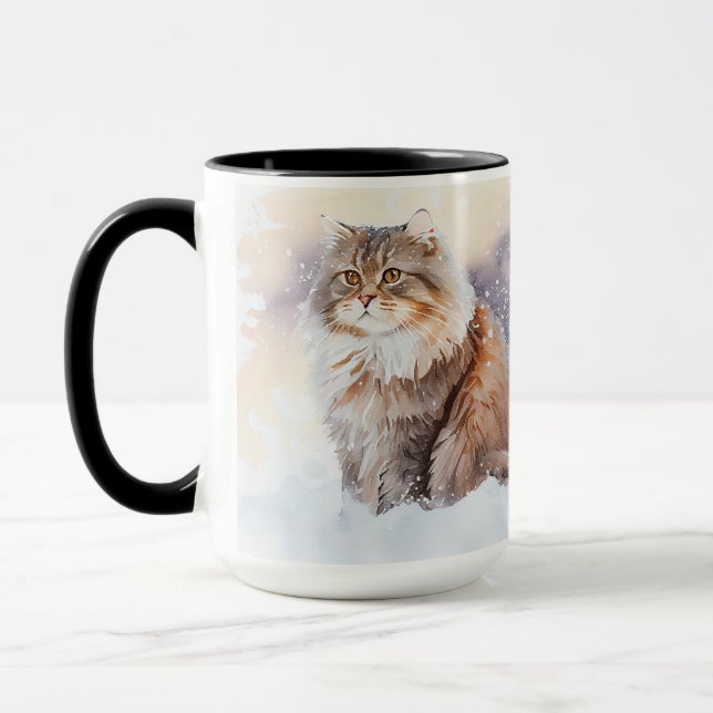 Caneca Marrom-Inverno E Casca-Branca Tabby Cat Mug (Esquerda)