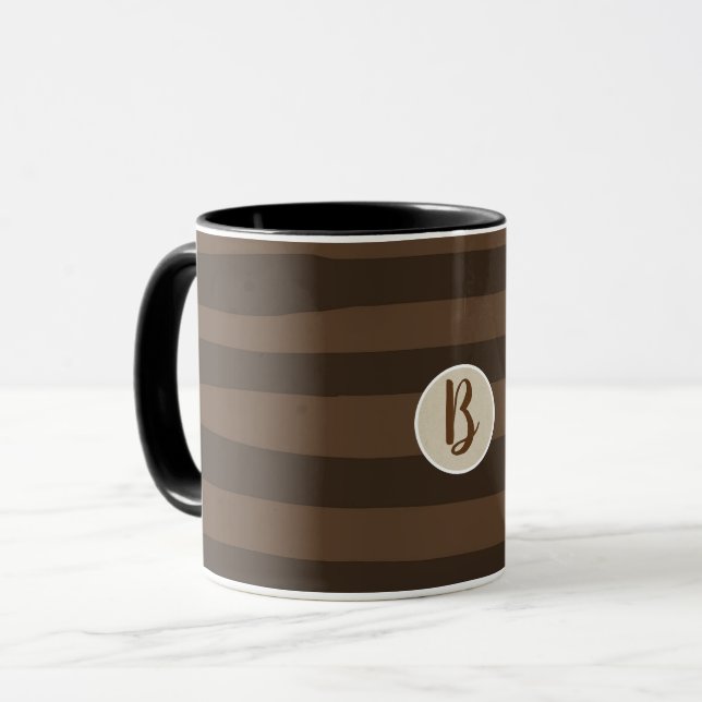 Caneca Marrom Mocha Listras Divertidas Modernas e Elegant (Frente Esquerda)