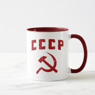 Caneca martelo e foice de URSS do vintage do cccp