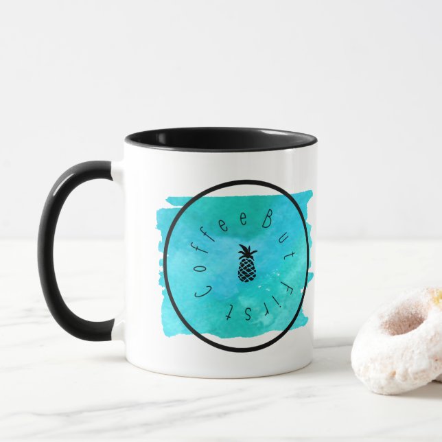Caneca Mas O Primeiro Café Azul Design (Com Donut)
