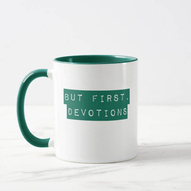 Caneca Mas Primeiro, Devoções Verde Mug (Esquerda)