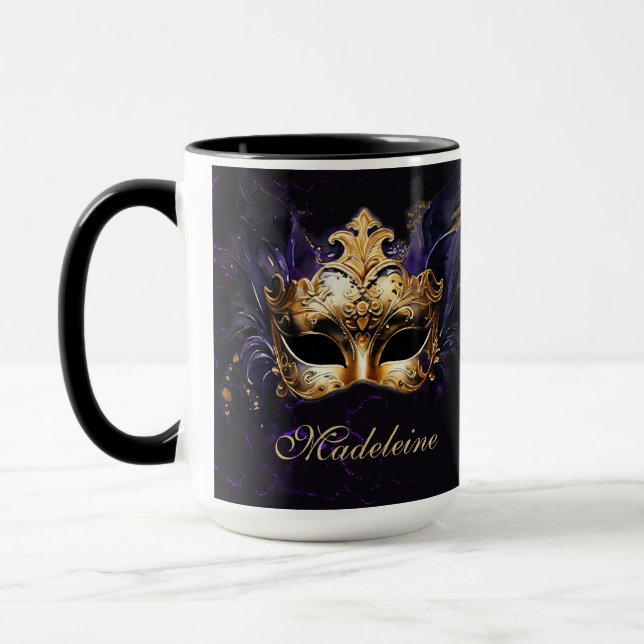 Caneca Máscara de Mascarada Dourada Roxa Preta Presente N (Esquerda)