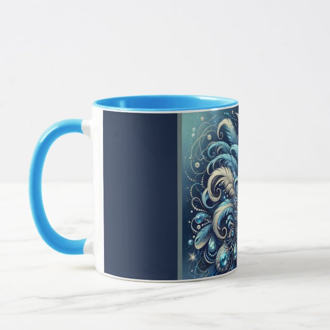 Caneca Máscara de Mascarada Pena Azul Ilustração (Esquerda)
