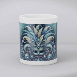 Caneca Máscara de Mascarada Pena Azul Ilustração