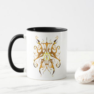 Caneca Máscara Tribal Dourada Elegante Design Abstrato