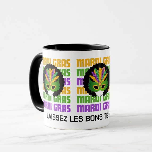Caneca Mascarada do MARDI GRAS Personalizado Afro (Frente Esquerda)