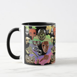 Caneca máscaras de mascarada de prata de ouro metálico