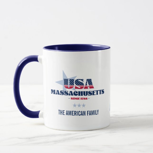 Caneca Massachusetts EUA 1788 Blue Star Personalised Mug (Esquerda)
