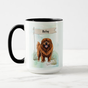 Caneca Mastim Tibetano Aquarela Cachorro Personalizado