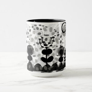 Caneca Mata cerâmica com design de flora branca/preto
