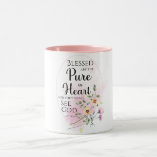 Caneca Mateus 5:8 Abençoados são o Puro na Flor do Coraçã