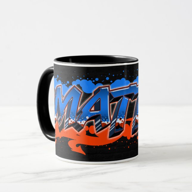 Caneca Matteo Vorname Name Graffiti blue orange Tasse (Frente Esquerda)