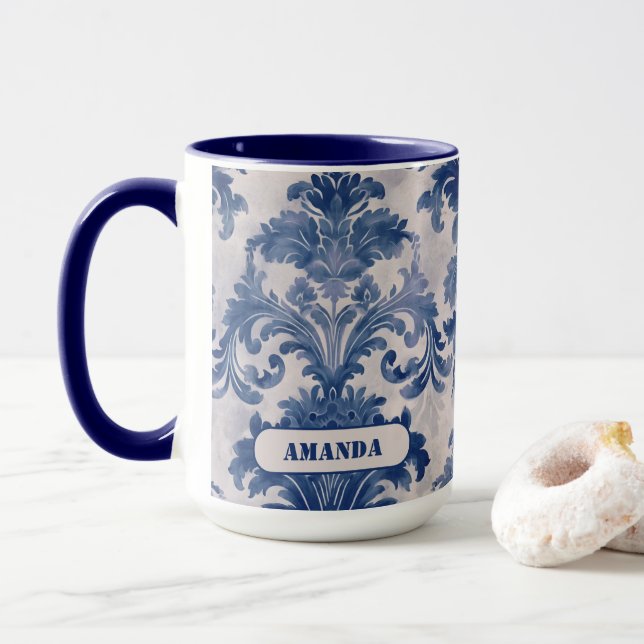 Caneca Mau legado Dó azul toile de jouy monograma (Com Donut)
