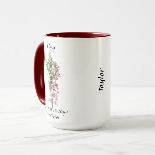 Caneca May Birth Flower Lily of the Valley and Hawthorn (Frente Esquerda)
