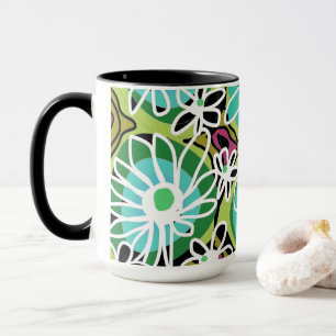 Caneca Mazipoodles Love Flowers - Preto Branco Verde-Teal