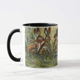 Caneca Meadow Matchup Playful Hares in a Meadow Rabbits
