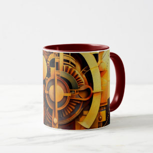 Caneca Mecanismo Dourado Abstrato Steampunk