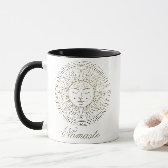 Caneca Medalhão Celestial | Meditação de Boho Sun Mandala (Com Donut)