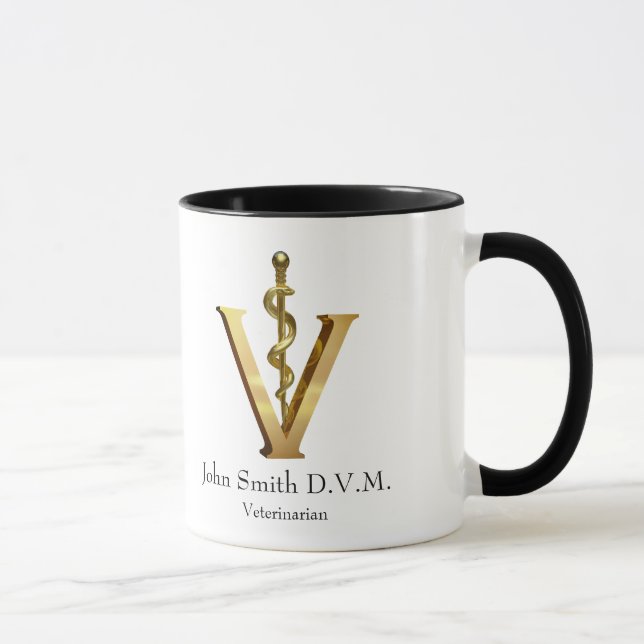 Caneca Medicina Veterinária Dourada/Elegante Vet Asclepiu (Direita)