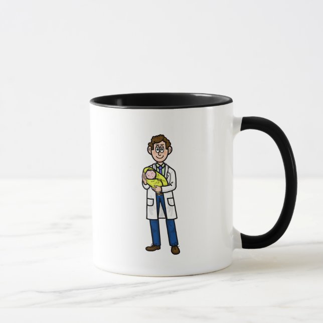 Caneca Médico Pediátrico Masculino Segurando Baby Mug (Direita)