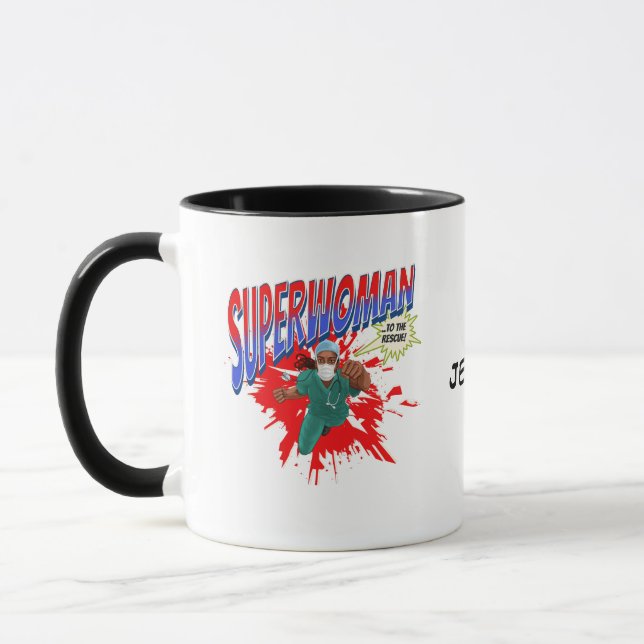 Caneca Médico SUPERWOMAN, Enfermeira, Doutor. Nome editáv (Esquerda)