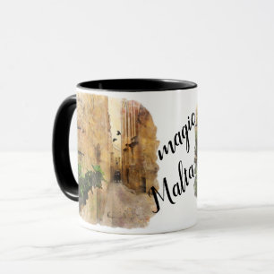 Caneca Medieval Narrow Street Old Building Watercolor