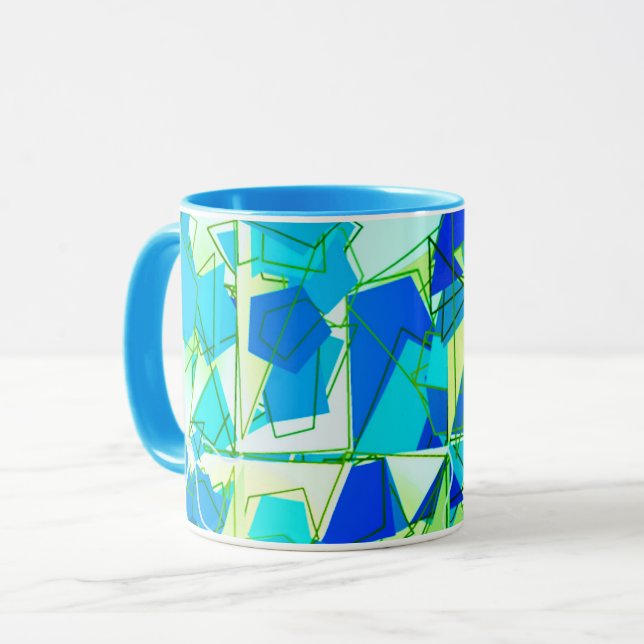 Caneca Médio do século Abstrato, Aqua & Cerulean Blue (Frente Esquerda)