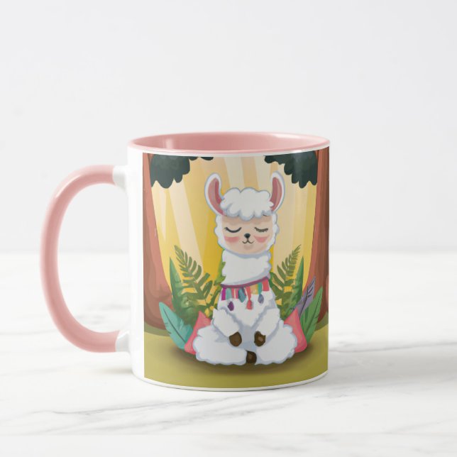 Caneca Meditação Cute Llama em Floresta Mágica (Esquerda)