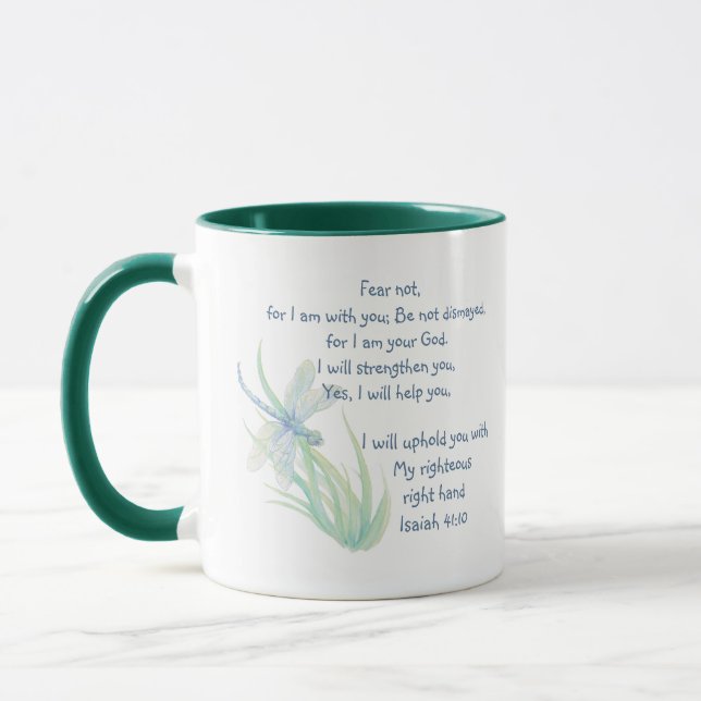 Caneca Medo Não, Isaiah Scripture Dragonfly Azul, Verde (Esquerda)