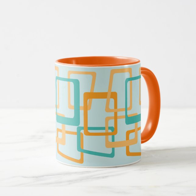Caneca Meio século Atômico Retângulo Aqua, Laranja (Frente Esquerda)